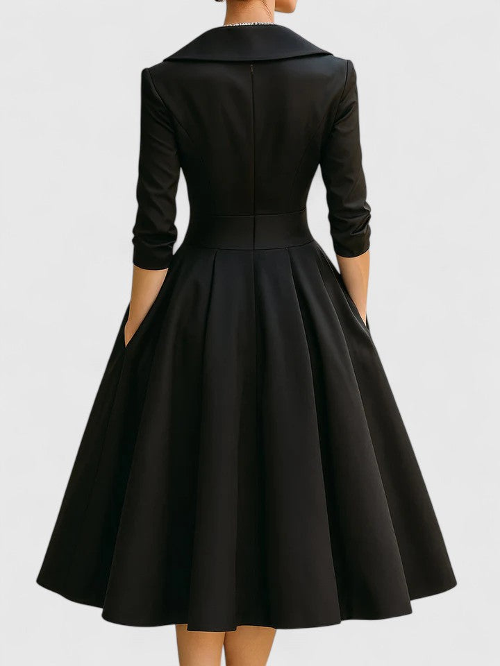 Elegant A-Line Dress | Damen A-Linienkleid mit Wickelkragen & femininer Silhouette