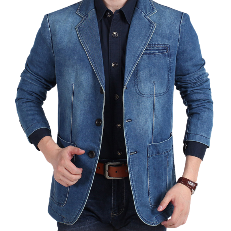 Idris | Herren Denim Baumwoll-Blazerjacke für einen lässigen, eleganten Look