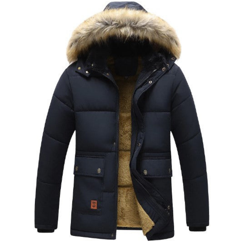 Silvan | Herren Fleece Parka Winterjacke mit abnehmbarer Kapuze, warm & stylisch