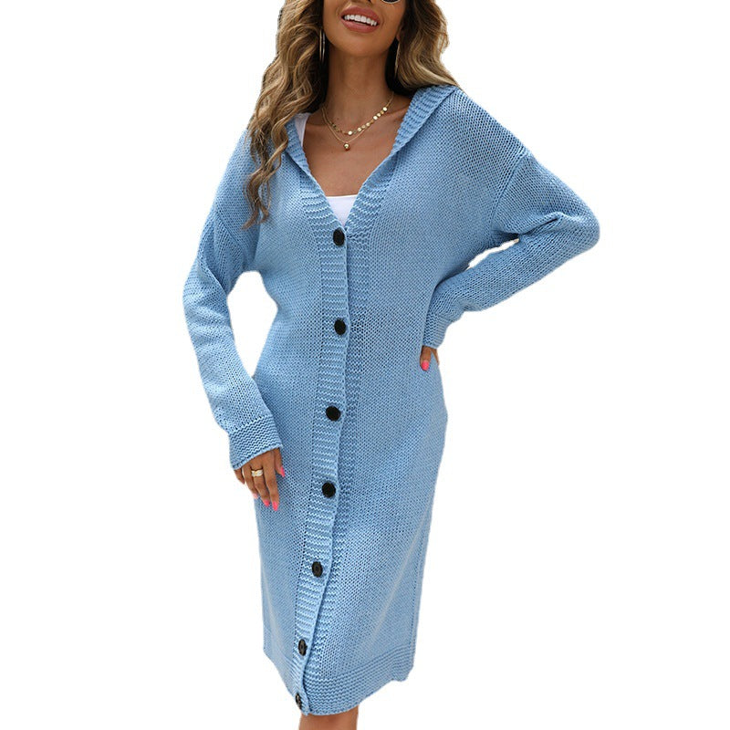 Damen Grobstrickjacke mit Kapuze | Elegante Knopfdetails & Lässiger Stil