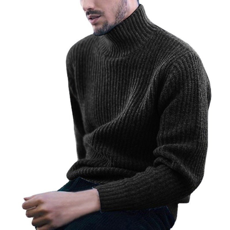 Elegant Knit Sweater Herren | Strickpullover mit Hohem Kragen & Feinem Rippmuster