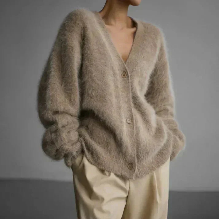 Luxus Kaschmir-Cardigan Für Damen – Flauschiger V-Ausschnitt Cardigan, Offen Mit Knöpfen (versch. Farben & Größen)