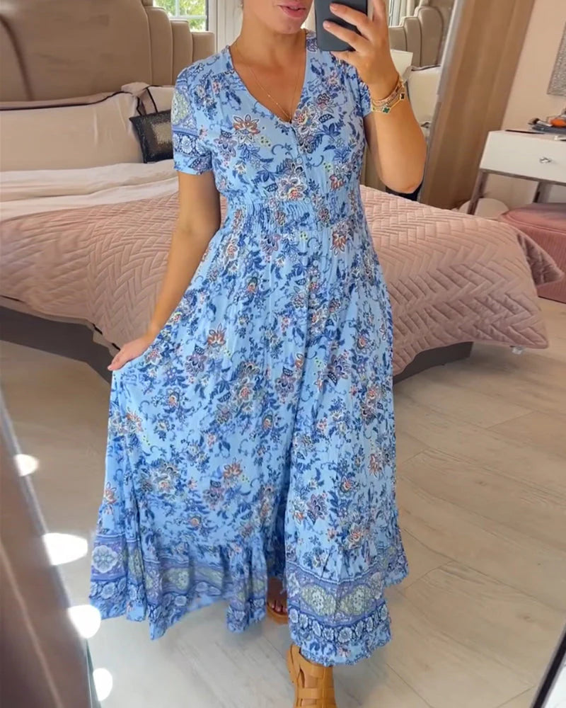 Reliza | Boho Midi-Sommerkleid mit Blumenprint