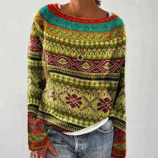 Wilhelmina | Damen Strickpullover mit Buntem Tribal-Muster – Stilvoll und Bequem