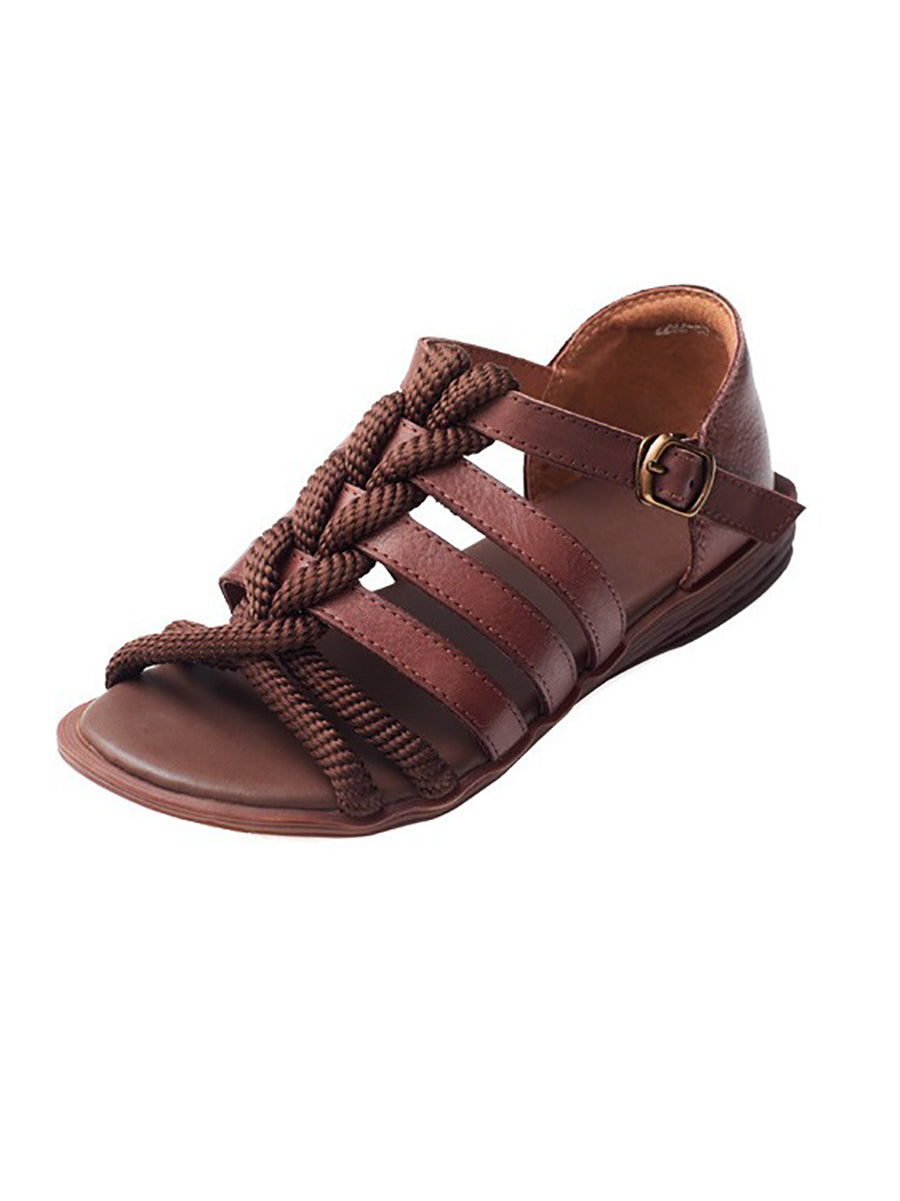 Sassene | Damen Vintage Leder Sandalen mit Aussparung