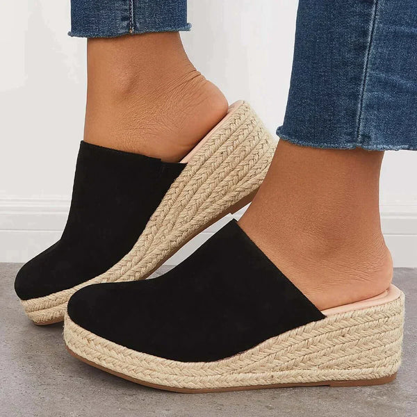 Esprille | Damen Backless Loafer Espadrilles mit Keilabsatz