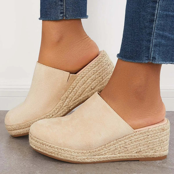 Esprille | Damen Backless Loafer Espadrilles mit Keilabsatz