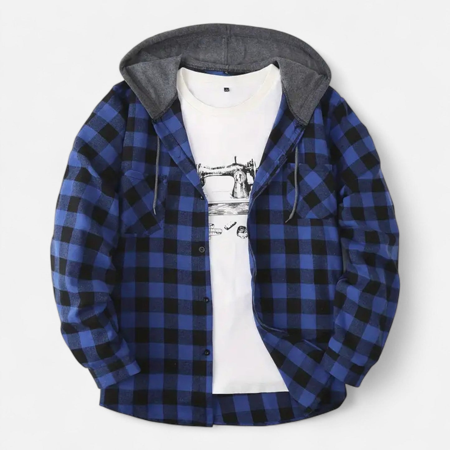 Sven | Herren Kariertes Button-Up Hoodie-Hemd – Weiche Übergangsjacke mit Kapuze & Kordelzug für Freizeit & Alltag