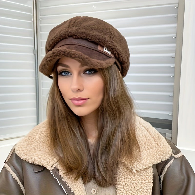 Norella | Damen Fashionable Plush Winter Beret Hut – Kuscheliger Strickhut für kalte Tage