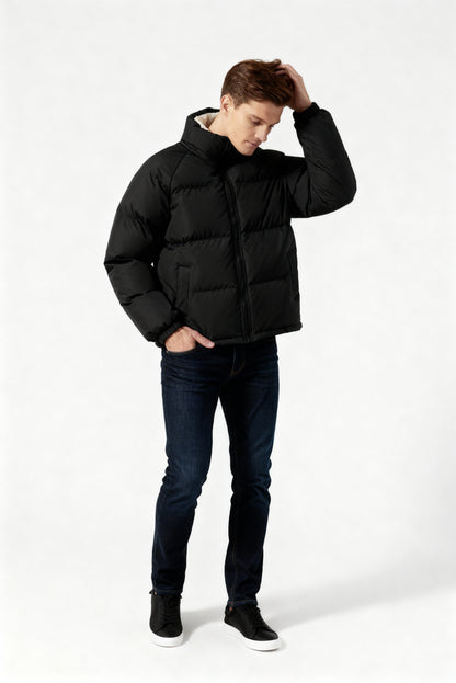 Pufferjacke Herren | Gefütterte Kapuzenjacke mit Fleece für Winter & Outdoor
