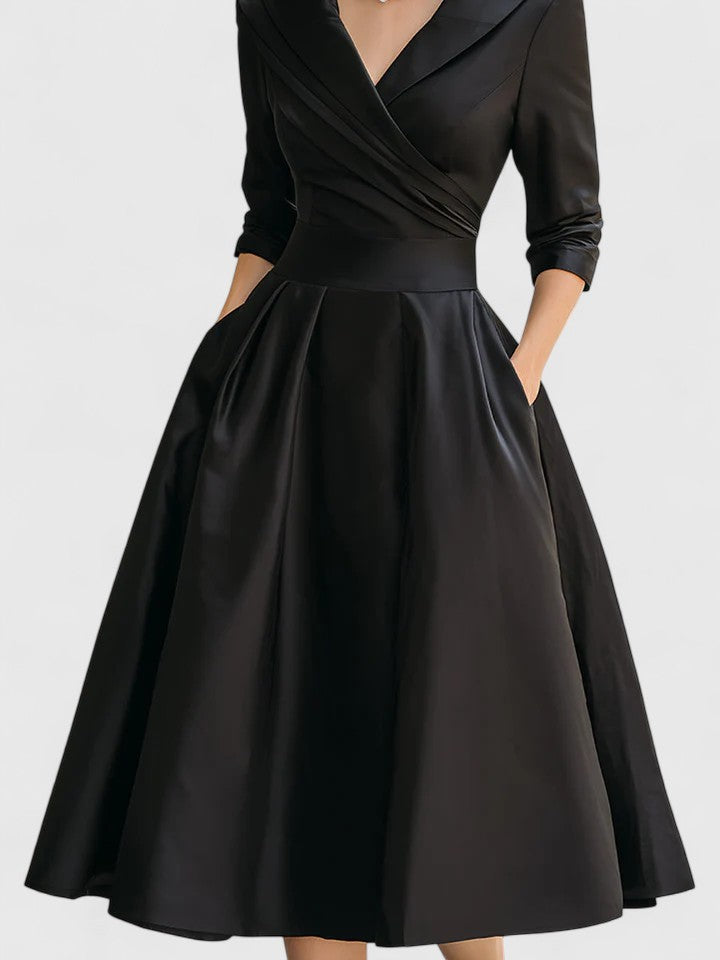 Elegant A-Line Dress | Damen A-Linienkleid mit Wickelkragen & femininer Silhouette
