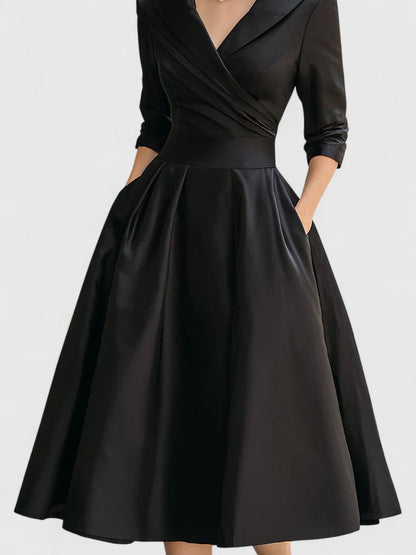 Elegant A-Line Dress | Damen A-Linienkleid mit Wickelkragen & femininer Silhouette