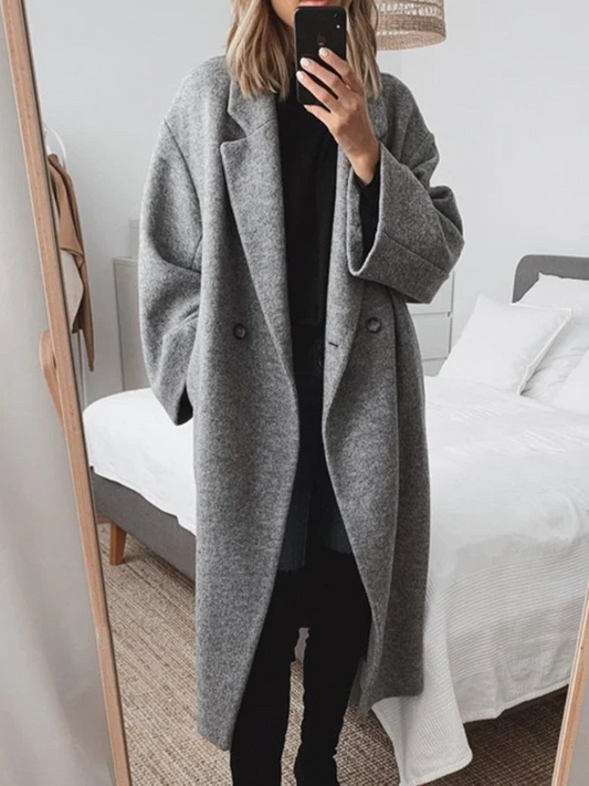 Alodie | Damen Doppelreihiger Trenchcoat mit Reverskragen – Langer, Lockerer Fit und Dickes Material