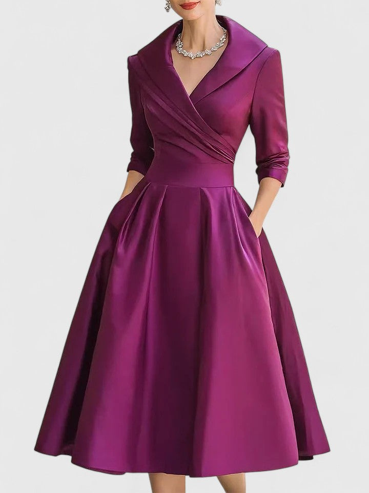 Elegant A-Line Dress | Damen A-Linienkleid mit Wickelkragen & femininer Silhouette