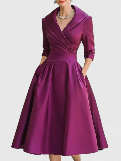 Elegant A-Line Dress | Damen A-Linienkleid mit Wickelkragen & femininer Silhouette