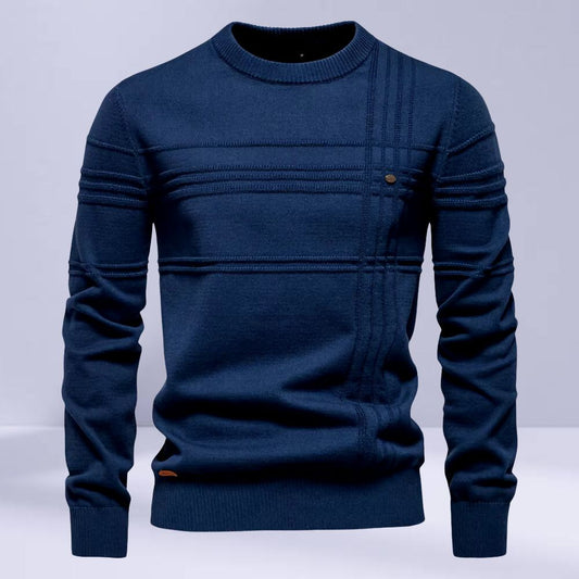 Nereo | Herren Rundhals Pullover mit Streifenstruktur aus dickem Strick