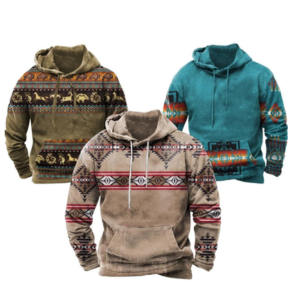 Luka | Herren Tribal Hoodie – Lang geschnittener Kapuzenpullover mit Kängurutasche & Modernem Musterdesign