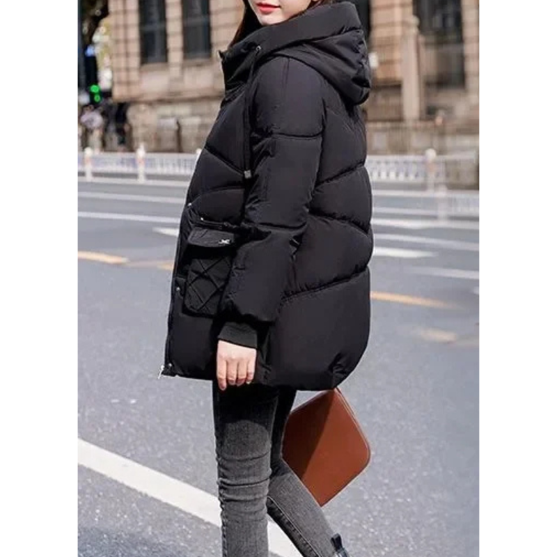 Livia | Damen Puffer-Parka Winterjacke mit Kapuze, Reißverschluss und Großen Taschen