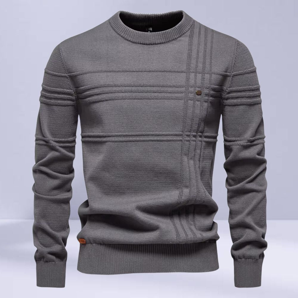 Nereo | Herren Rundhals Pullover mit Streifenstruktur aus dickem Strick