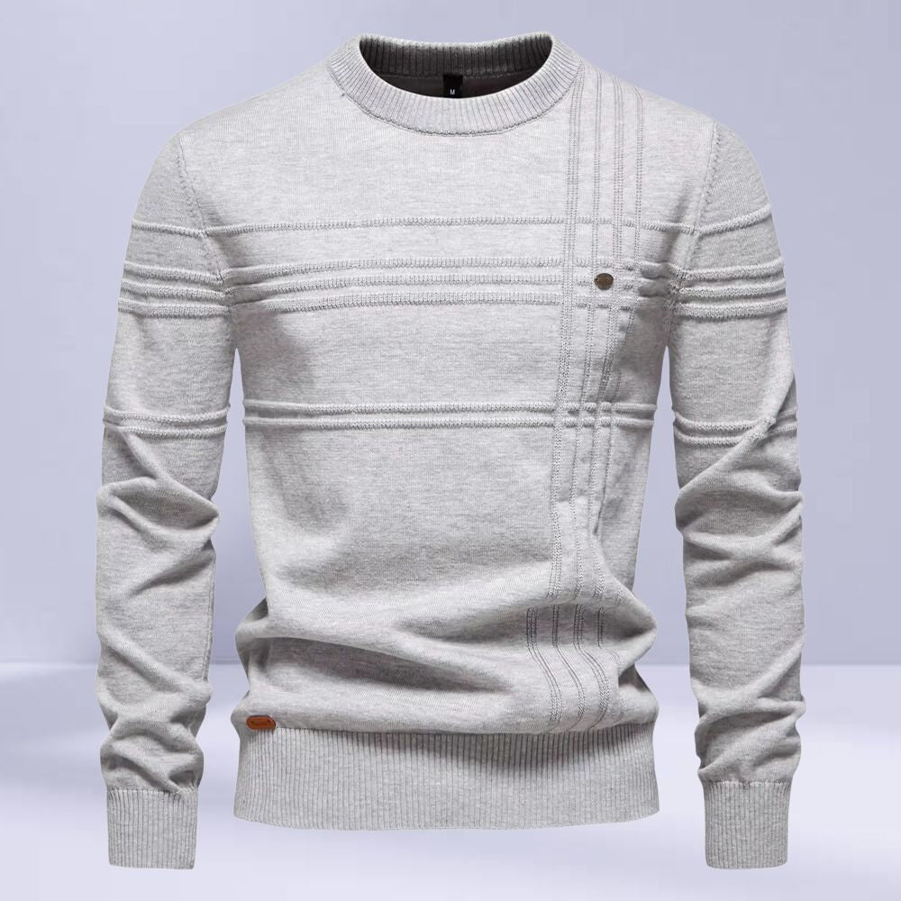 Nereo | Herren Rundhals Pullover mit Streifenstruktur aus dickem Strick