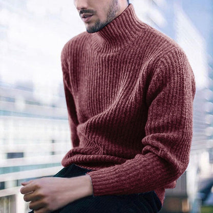 Elegant Knit Sweater Herren | Strickpullover mit Hohem Kragen & Feinem Rippmuster