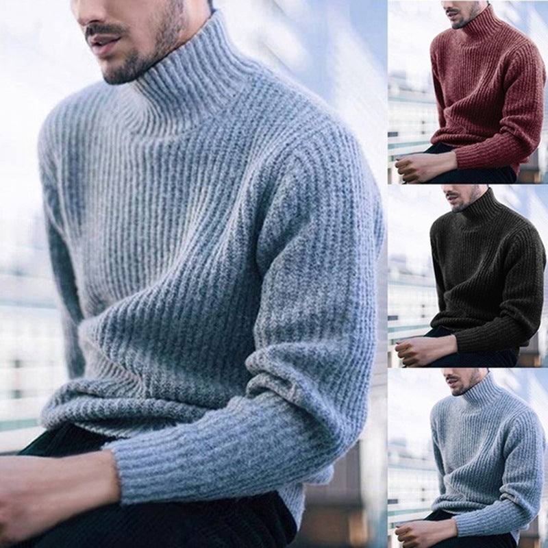 Elegant Knit Sweater Herren | Strickpullover mit Hohem Kragen & Feinem Rippmuster