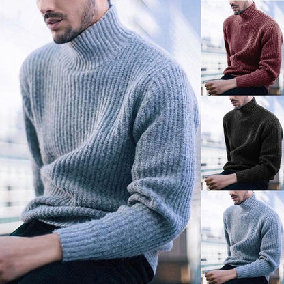 Elegant Knit Sweater Herren | Strickpullover mit Hohem Kragen & Feinem Rippmuster