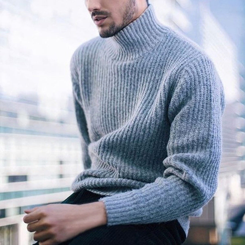 Elegant Knit Sweater Herren | Strickpullover mit Hohem Kragen & Feinem Rippmuster