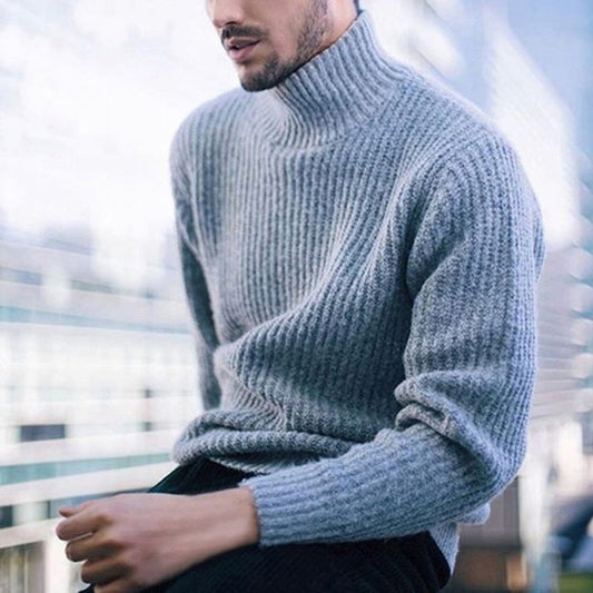 Elegant Knit Sweater Herren | Strickpullover mit Hohem Kragen & Feinem Rippmuster