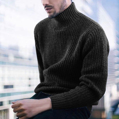Elegant Knit Sweater Herren | Strickpullover mit Hohem Kragen & Feinem Rippmuster