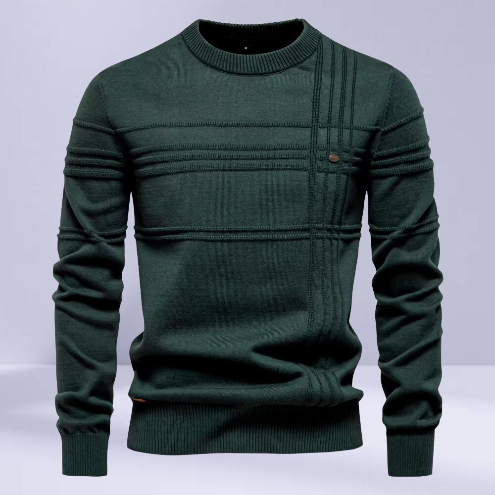 Nereo | Herren Rundhals Pullover mit Streifenstruktur aus dickem Strick