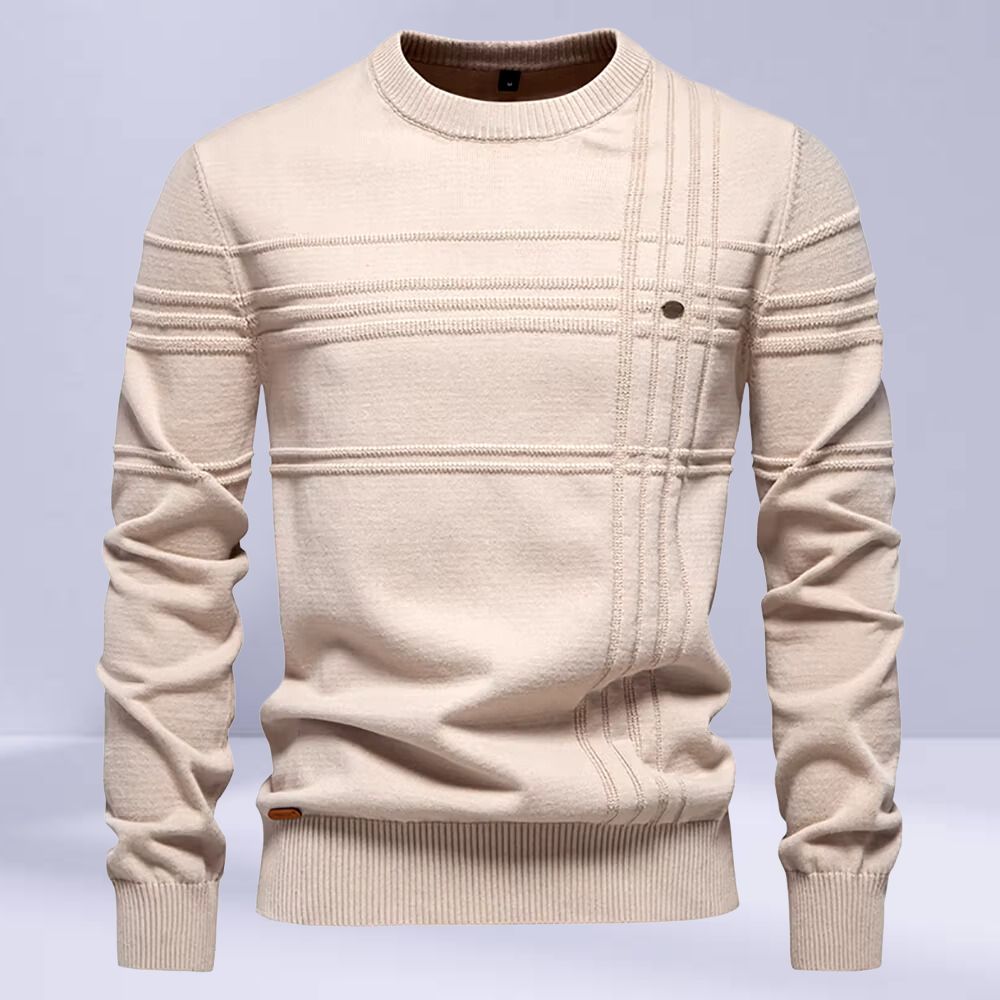 Nereo | Herren Rundhals Pullover mit Streifenstruktur aus dickem Strick