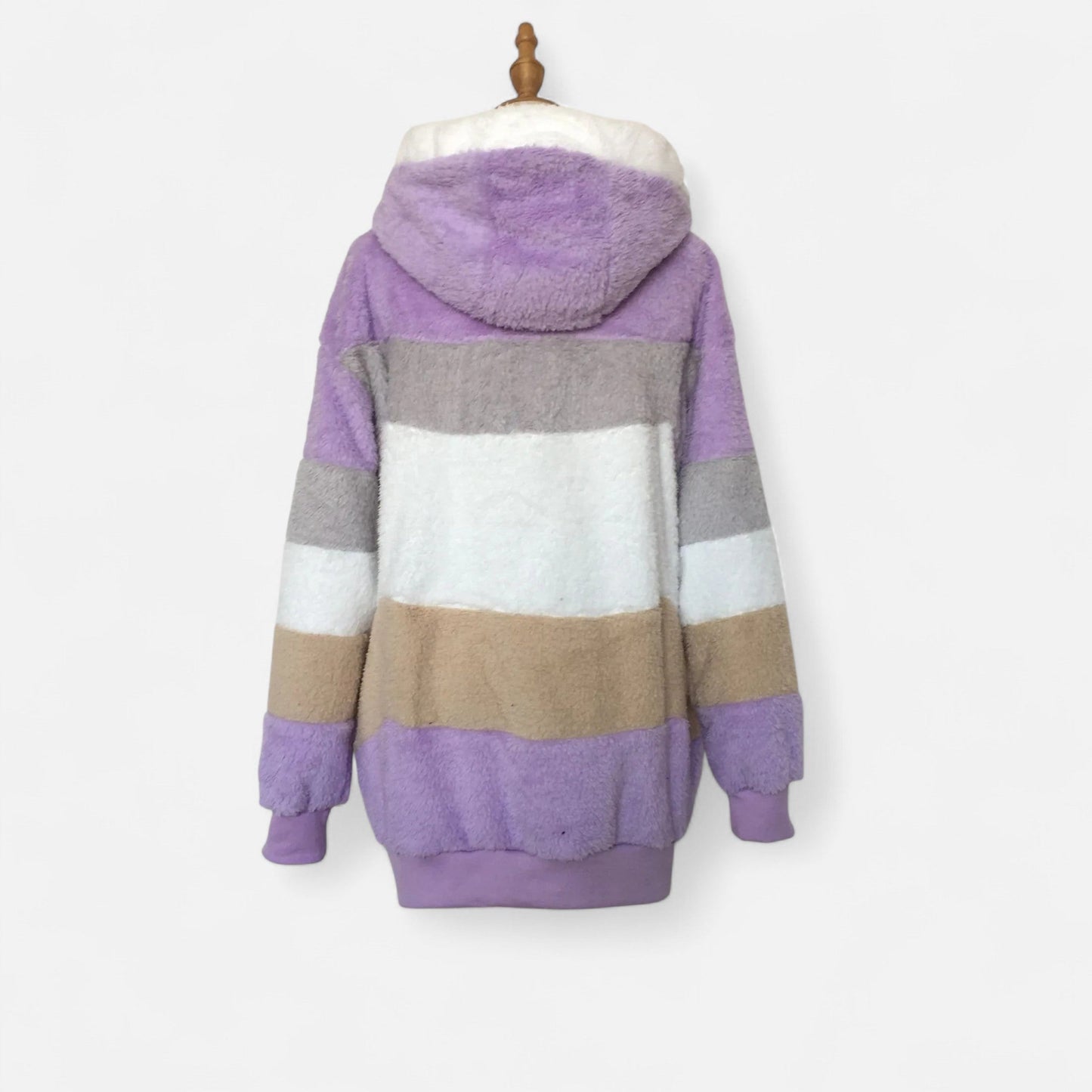 Erika | Damen Oversized Jacke mit Kapuze – Gestreifte Soft-Jacke mit Reißverschluss & Kordelzug für Herbst & Winter Eleganz