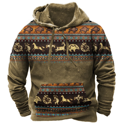 Luka | Herren Tribal Hoodie – Lang geschnittener Kapuzenpullover mit Kängurutasche & Modernem Musterdesign