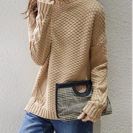 Xandra | Damen Turtleneck Pullover mit Struktur und Kabelstrickärmeln