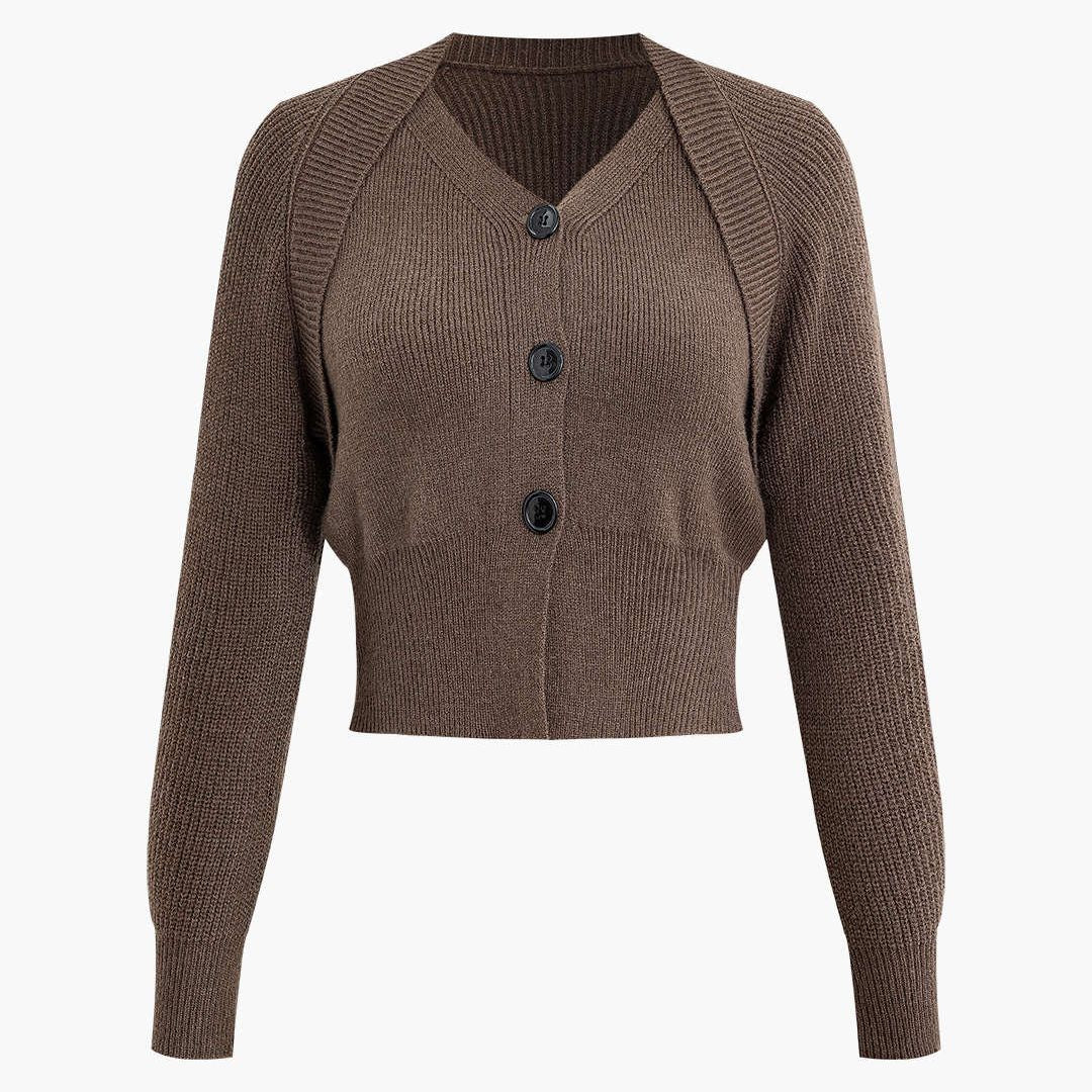 Genevieve | V-Ausschnitt Rippstrick-Cardigan mit Knopfverschluss