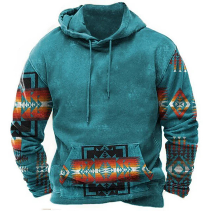 Luka | Herren Tribal Hoodie – Lang geschnittener Kapuzenpullover mit Kängurutasche & Modernem Musterdesign