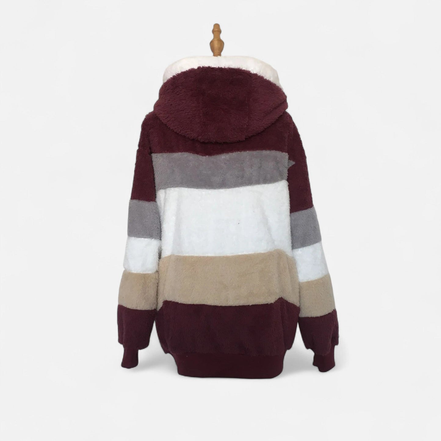 Erika | Damen Oversized Jacke mit Kapuze – Gestreifte Soft-Jacke mit Reißverschluss & Kordelzug für Herbst & Winter Eleganz