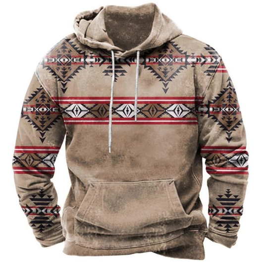 Luka | Herren Tribal Hoodie – Lang geschnittener Kapuzenpullover mit Kängurutasche & Modernem Musterdesign