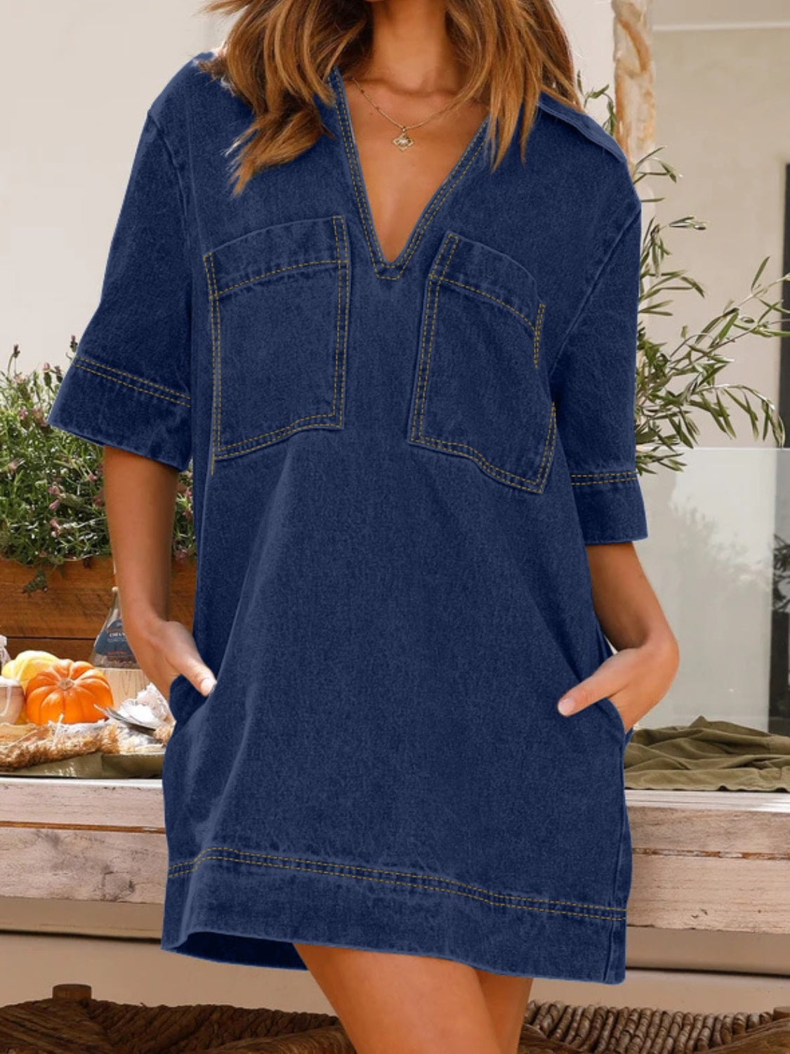 Wydia | Elegantes Locker Sitzendes Denim-Kleid