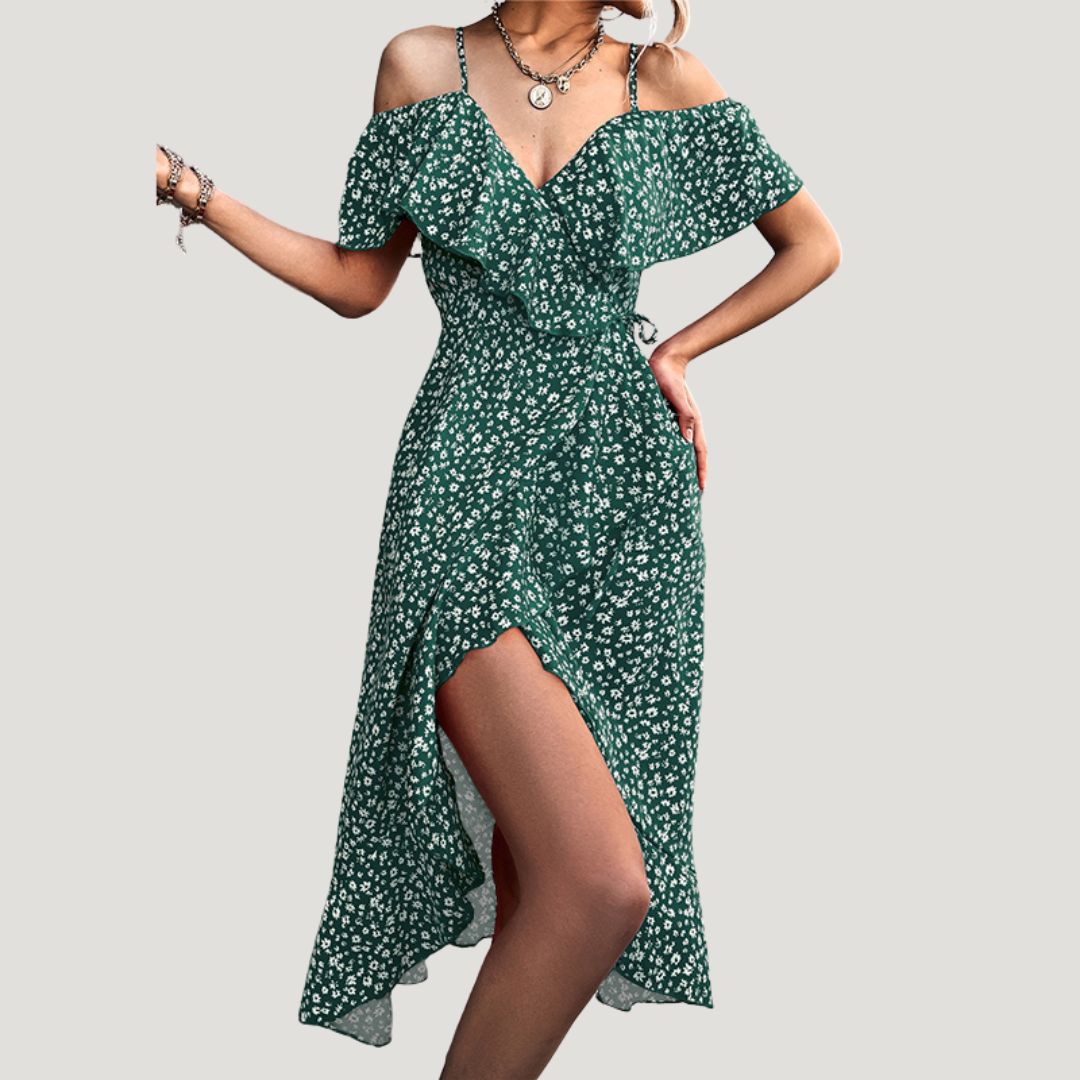 Cloez | Midi-Kleid mit floralen Druck und Rüschen