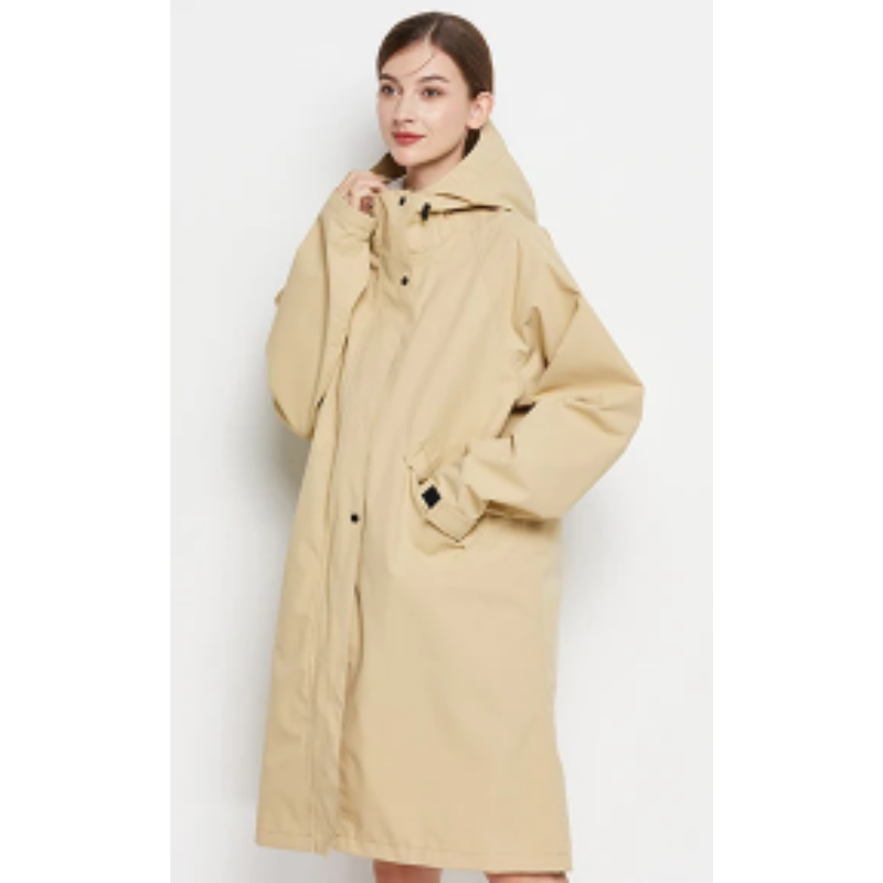 Ophelina | Damen Lange Regenjacke mit Kapuze und Knöpfen – Wasserdichte, Stilvolle Outdoor-Jacke