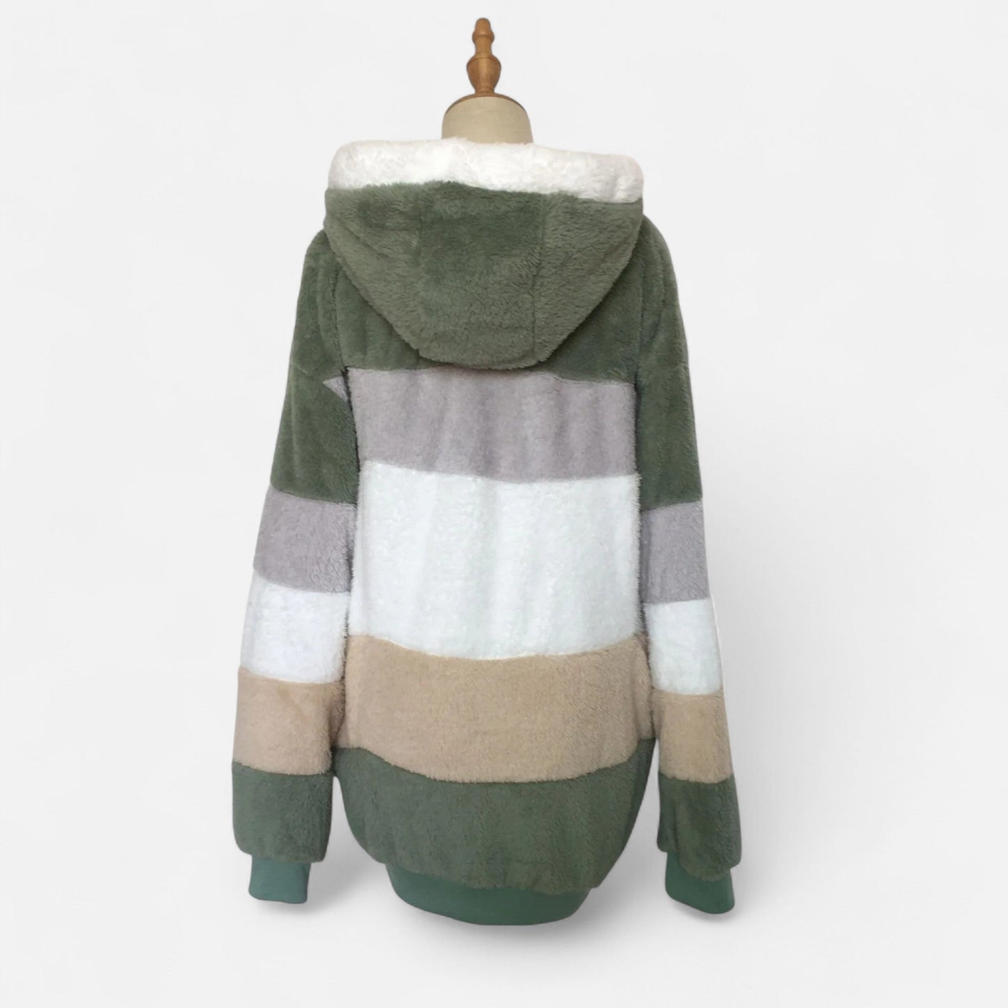 Erika | Damen Oversized Jacke mit Kapuze – Gestreifte Soft-Jacke mit Reißverschluss & Kordelzug für Herbst & Winter Eleganz