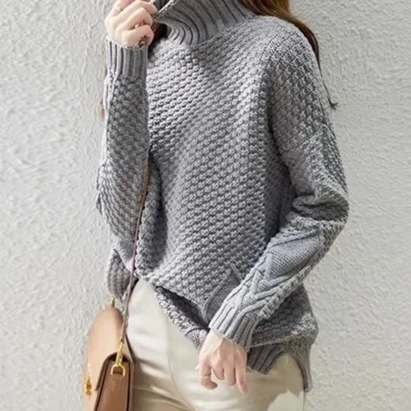 Xandra | Damen Turtleneck Pullover mit Struktur und Kabelstrickärmeln