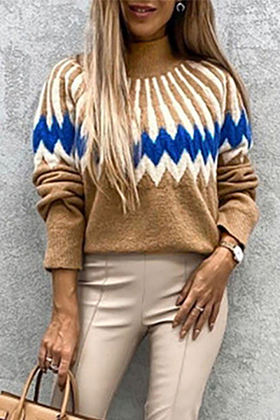 Destina | Damen gestrickter Pullover mit Rollkragen & Vintage-Ethno-Print