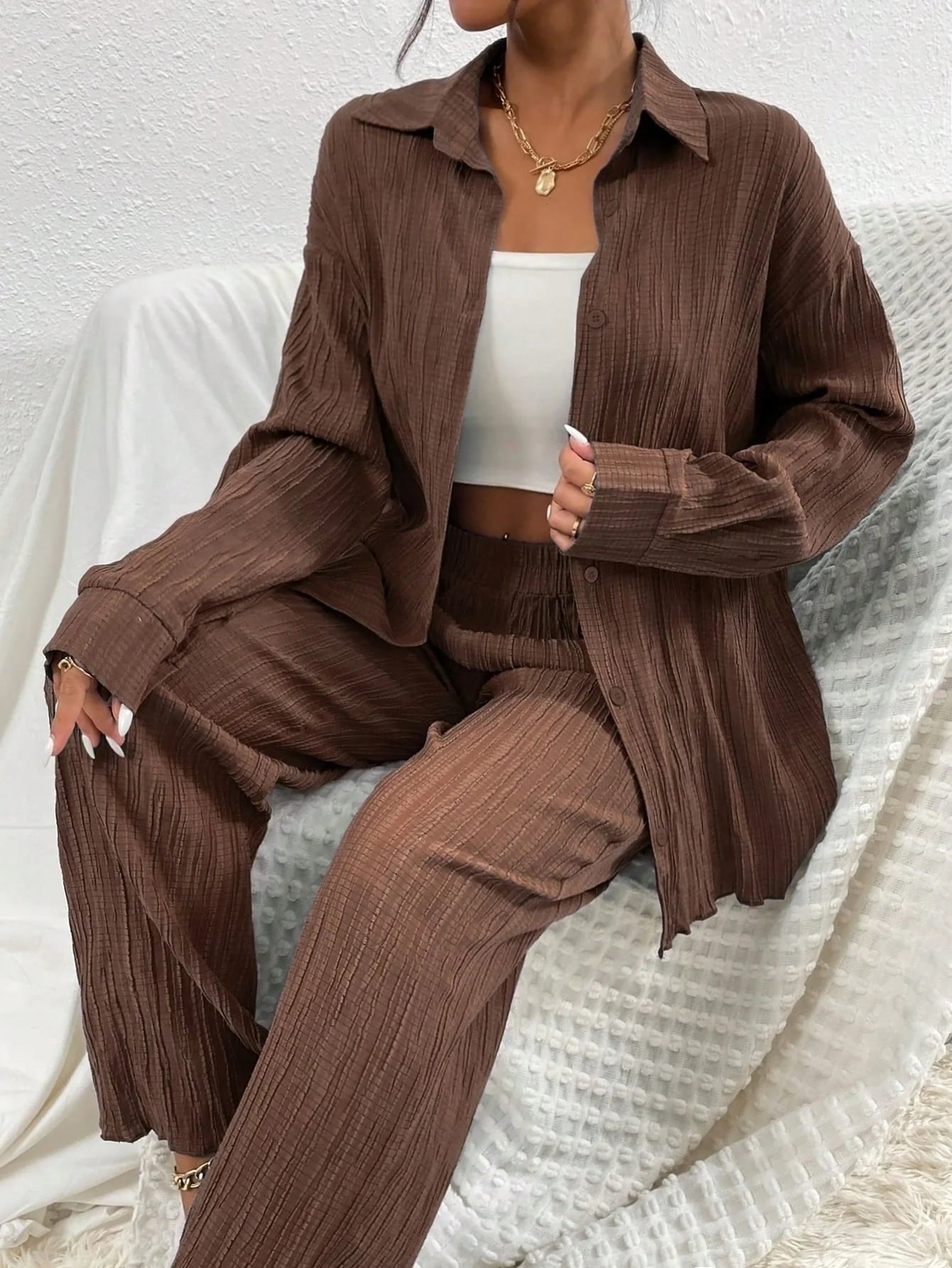 Serandi | Damen-Set mit Crop-Top und Batik-Hose mit Fledermausärmeln