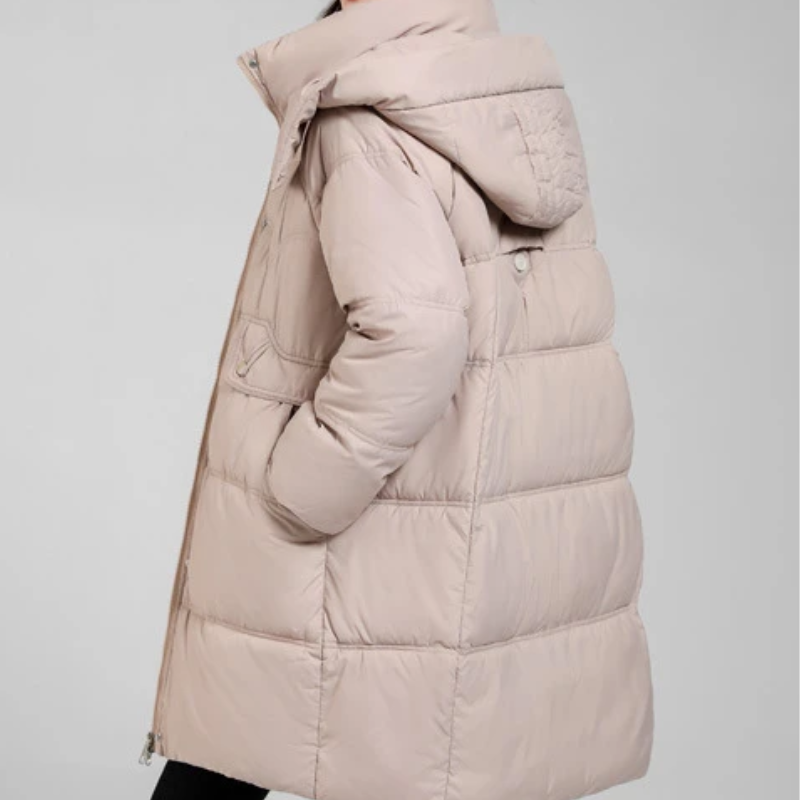 Elisa | Damen Gewatteierte Parka Winterjacke mit Stehkragen und Abnehmbarer Kapuze