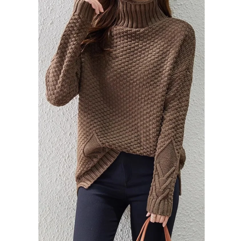 Xandra | Damen Turtleneck Pullover mit Struktur und Kabelstrickärmeln