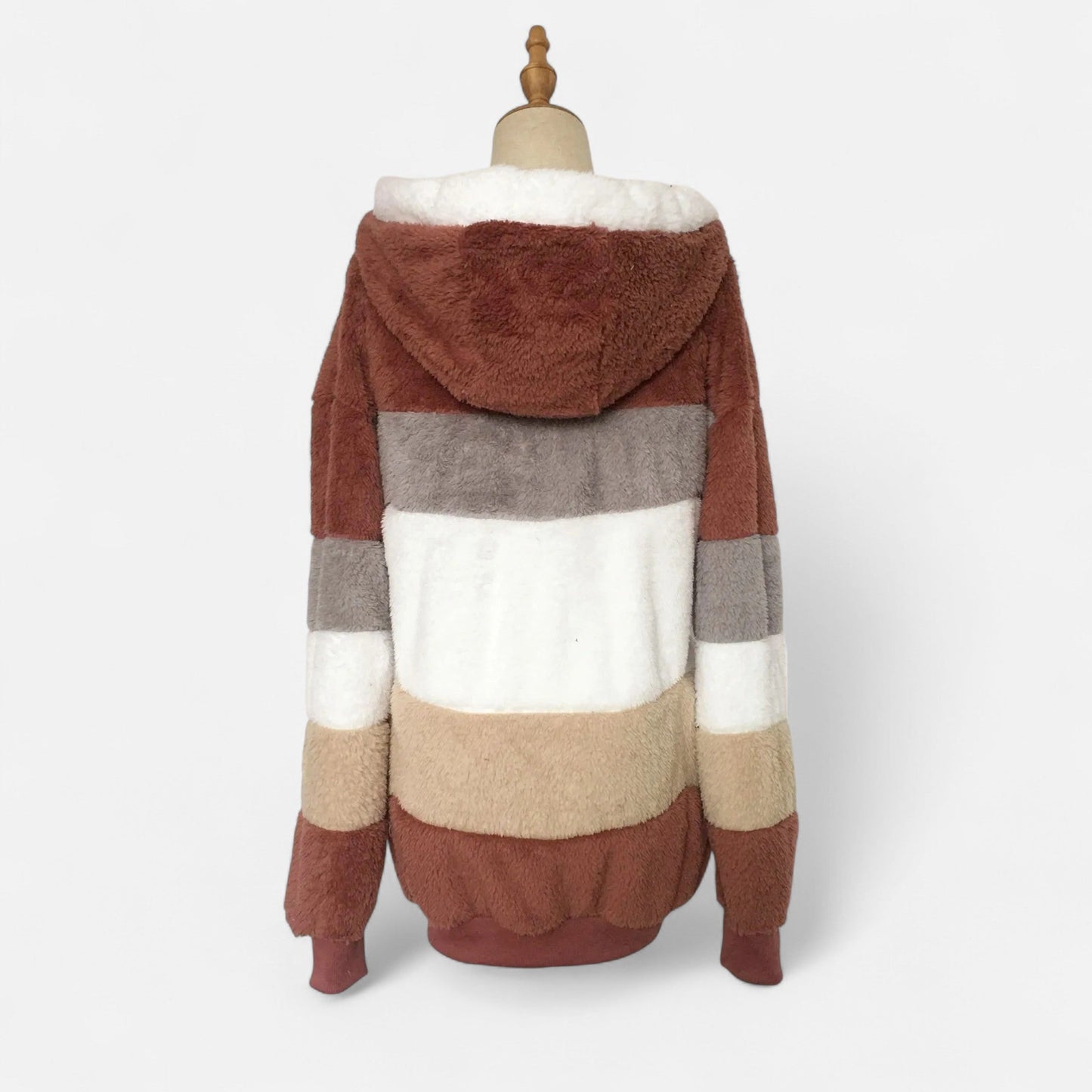 Erika | Damen Oversized Jacke mit Kapuze – Gestreifte Soft-Jacke mit Reißverschluss & Kordelzug für Herbst & Winter Eleganz