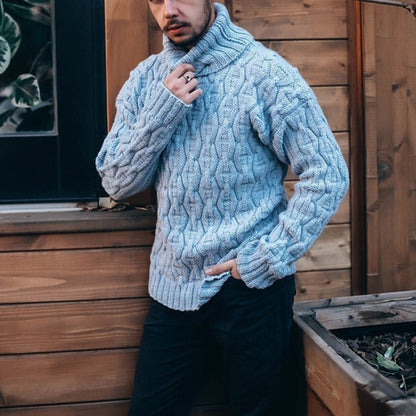 Chunky Knit Sweater Herren | Grobstrickpullover mit hohem Kragen & strukturiertem Zopfdesign